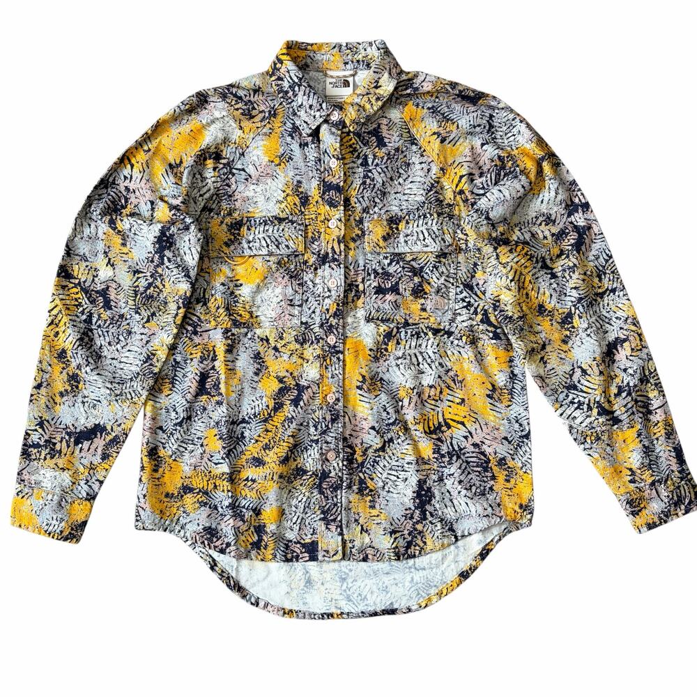 North Face Womens Set Up Flannel S Pink Moss Abstract Foliage Outdoors Artsy NWT